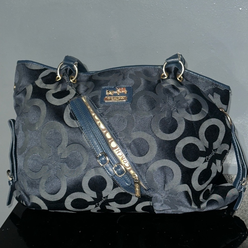 Vintage Coach Dark Blue and tan Shoulder Bag